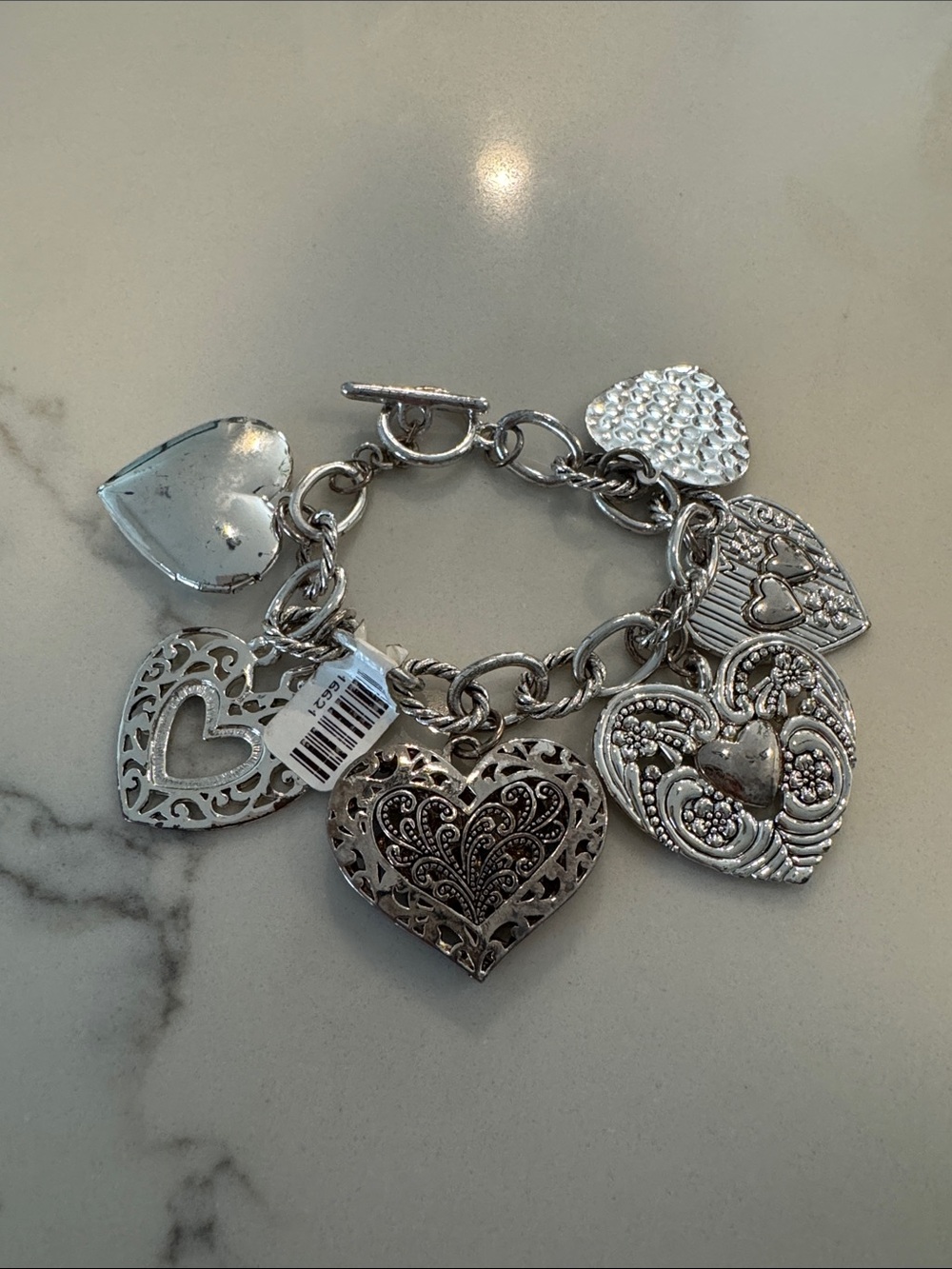 Vintage Chunky Silver Heart Charm Bracelet - Silver Heart Charms